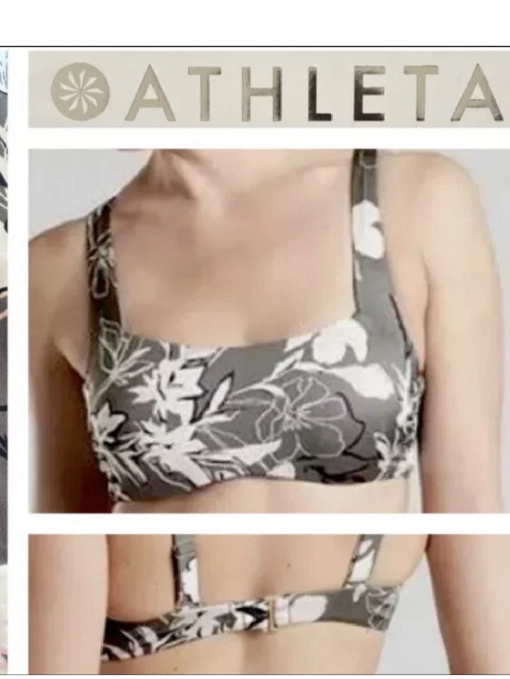 Athleta Aqualuxe Floral Wildflower Adjustable Bra-Sized Bikini Top 34B/C Gray